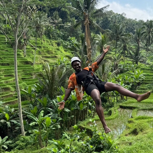 緑豊かな田んぼビューをジップラインで満喫