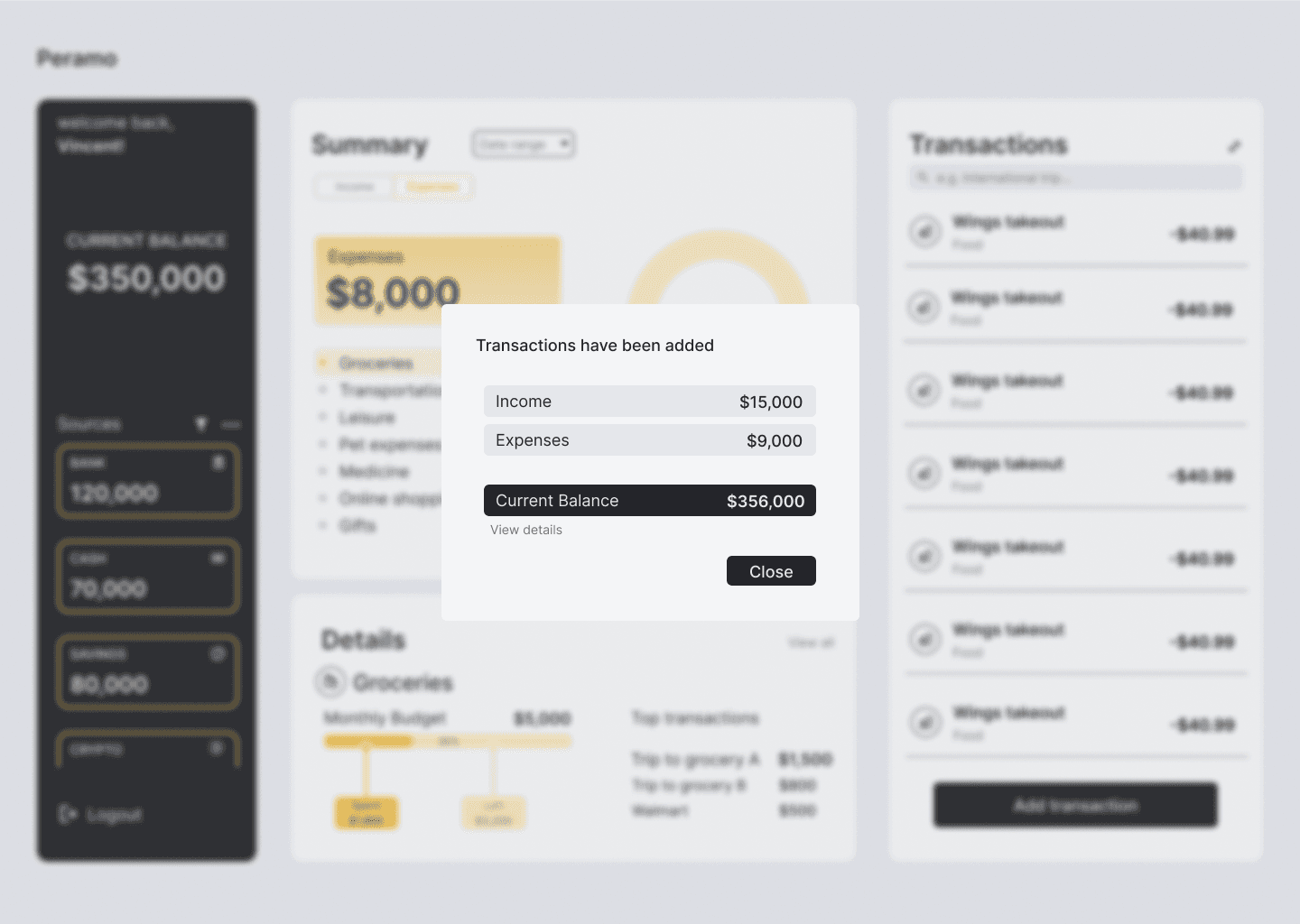 Feedback popup after adding transactions