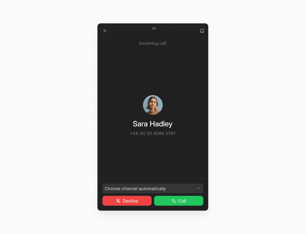 A smartphone screen displays an incoming call notification.