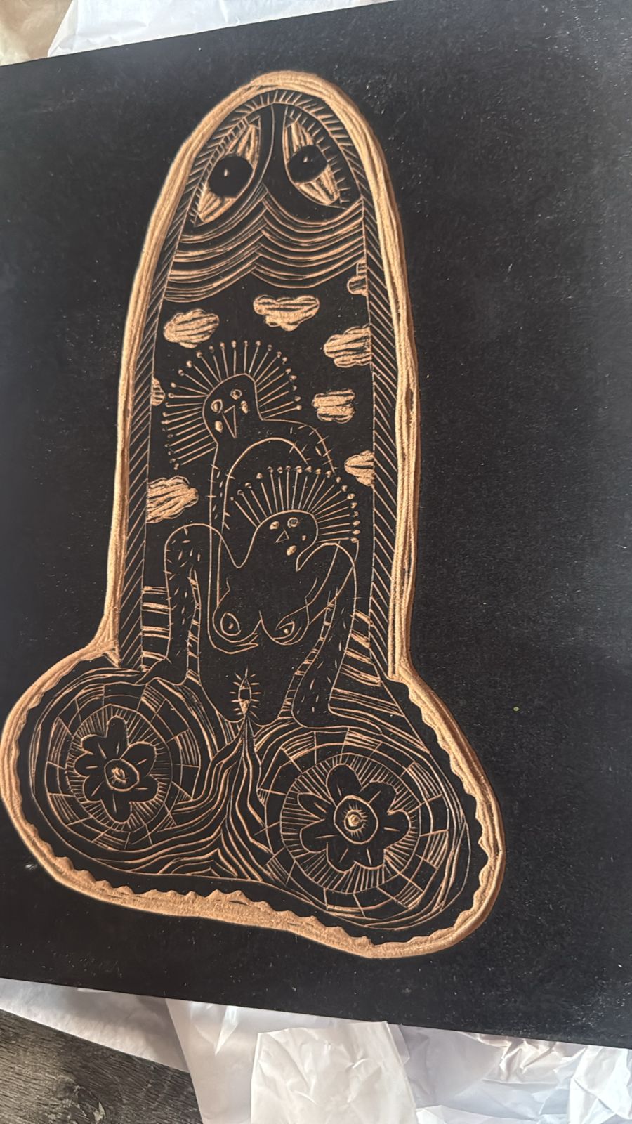 herd of sheep on road painting