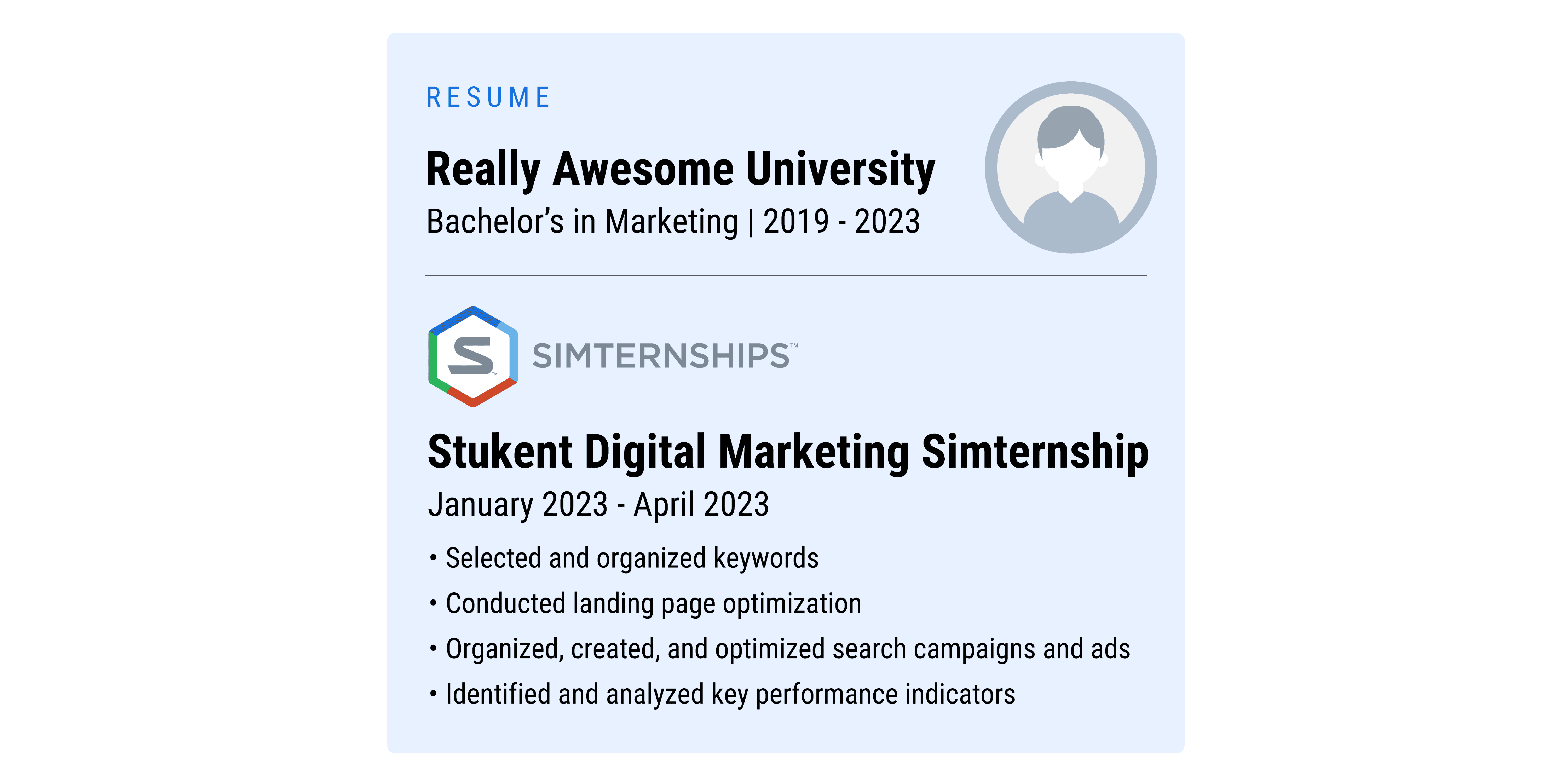 Resume showing Simternship experience