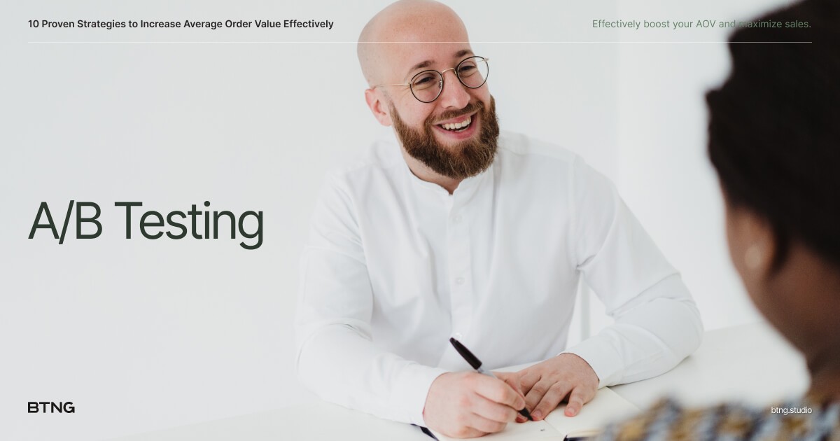A visual showing an example of a UX researcher conducting A/B testing to increase the Average Order Value.