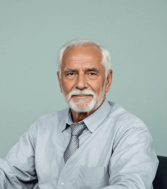 A man in a suit sitting at a desk