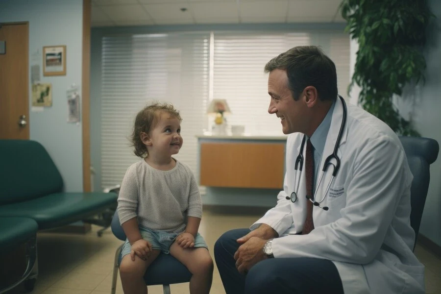 Illustrates a healthcare professional discussing traditional and holistic health practices with the family alongside modern medical care