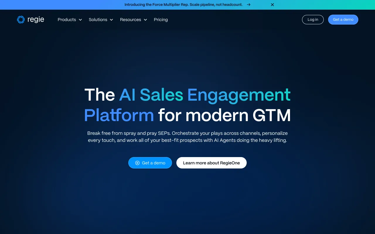 Regie.ai homepage, generative AI for sales outreach