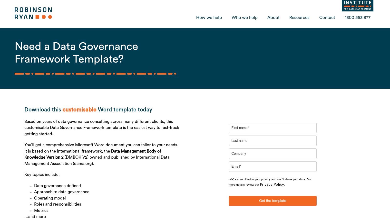Robinson Ryan Data Governance Framework Template Word