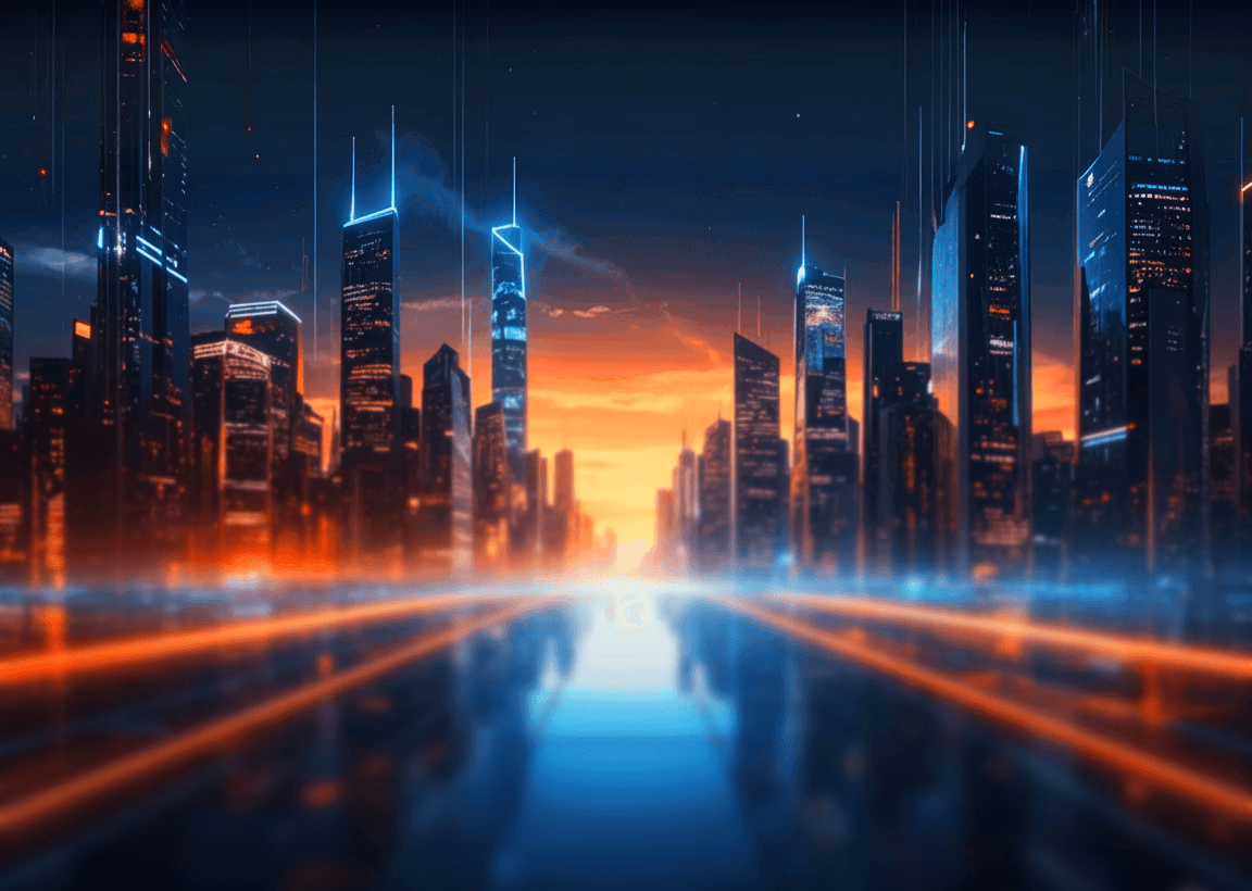A sleek, minimalist wallpaper features a perfect circle, split evenly with a vibrant blue glow on the left and a fiery orange glow on the right. The background is a dark, almost black, color with subtle, intricate circuit board patterns in a faint blue, suggesting a high-tech, digital theme. The contrast between the cool blue and warm orange creates a striking visual balance.