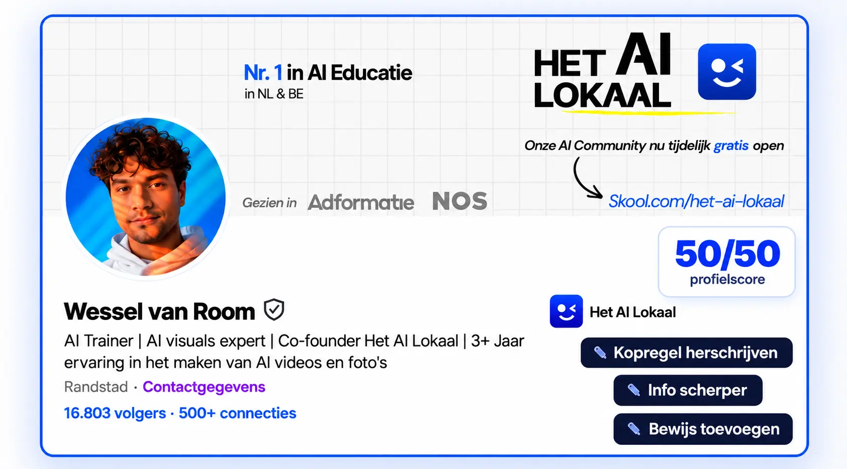 LinkedIN profiel banner Wessel van Room - Het AI Lokaal