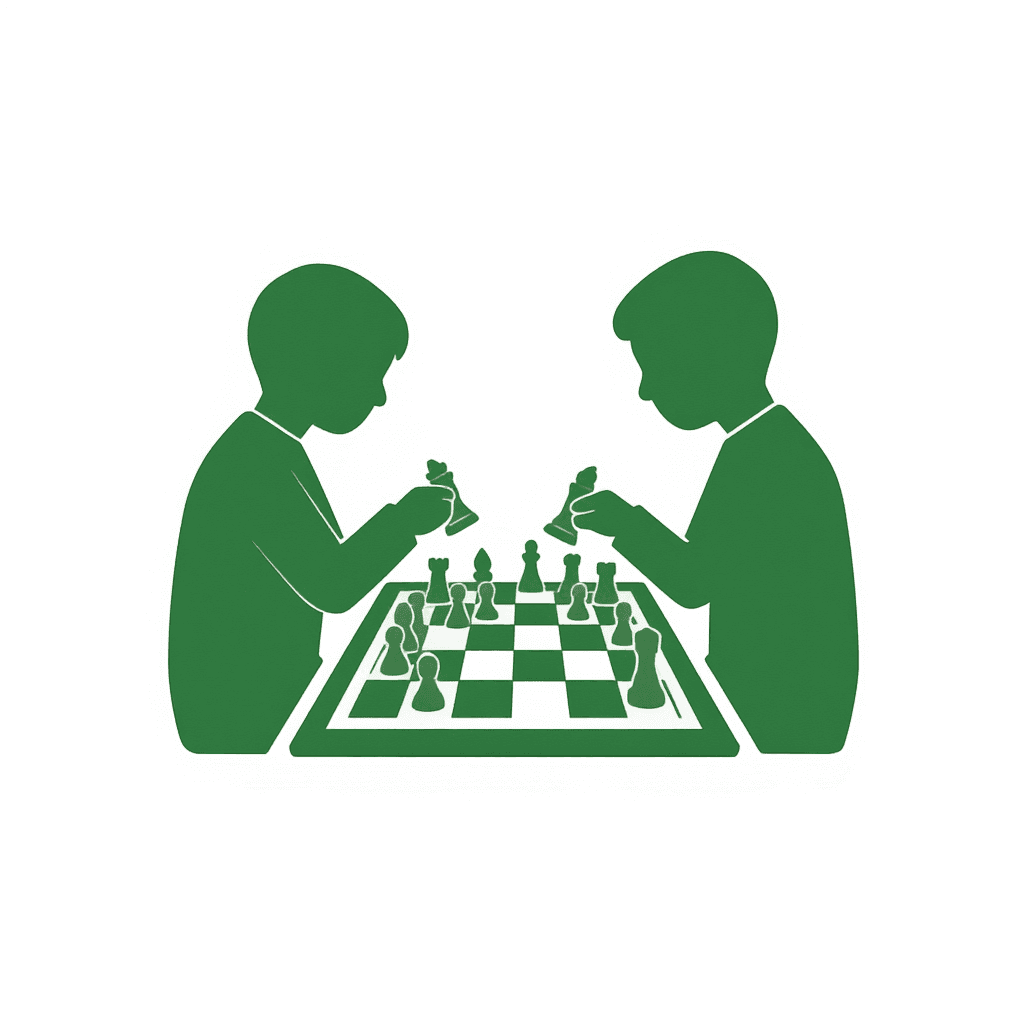 Piktogram med to elever der spiller skak