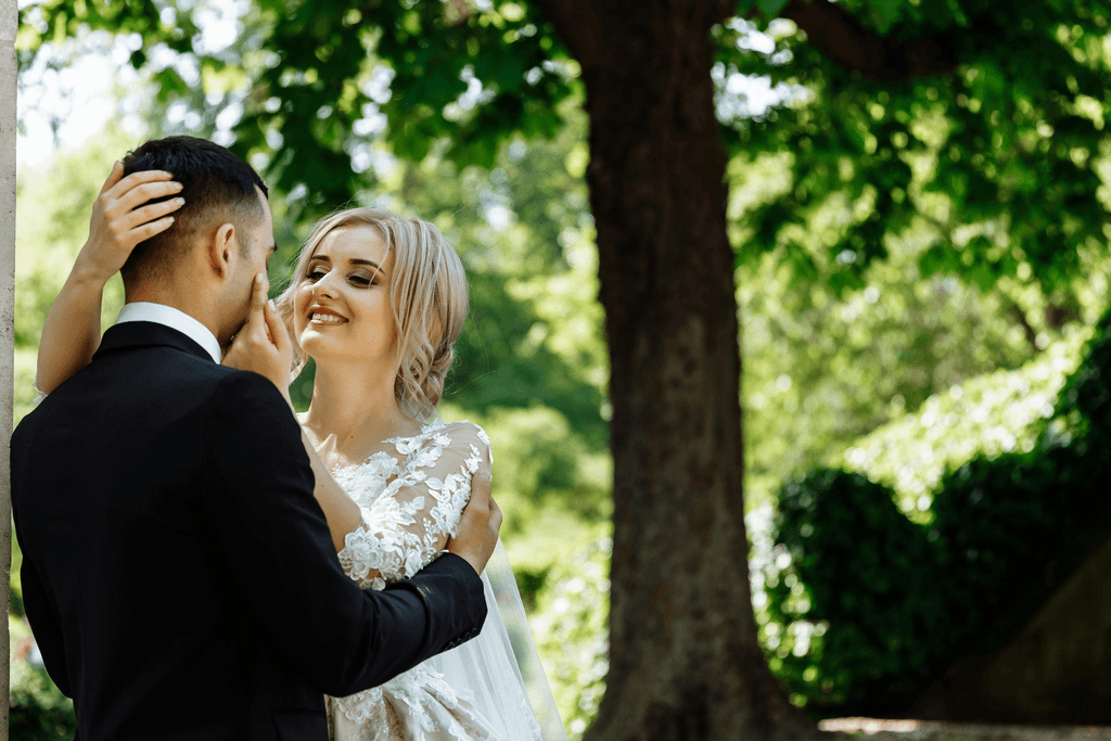 Bride and groom close up photo