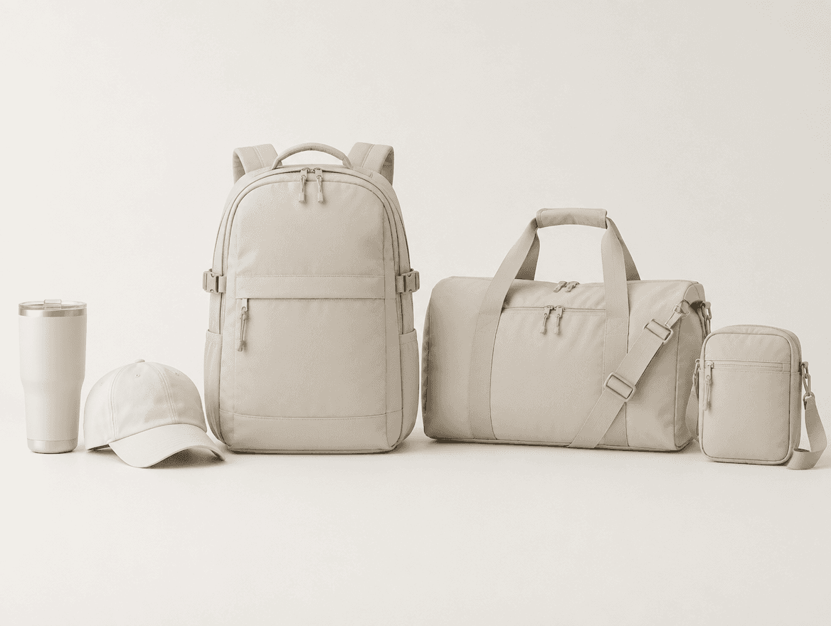 Cream branded backpack for everyday carry