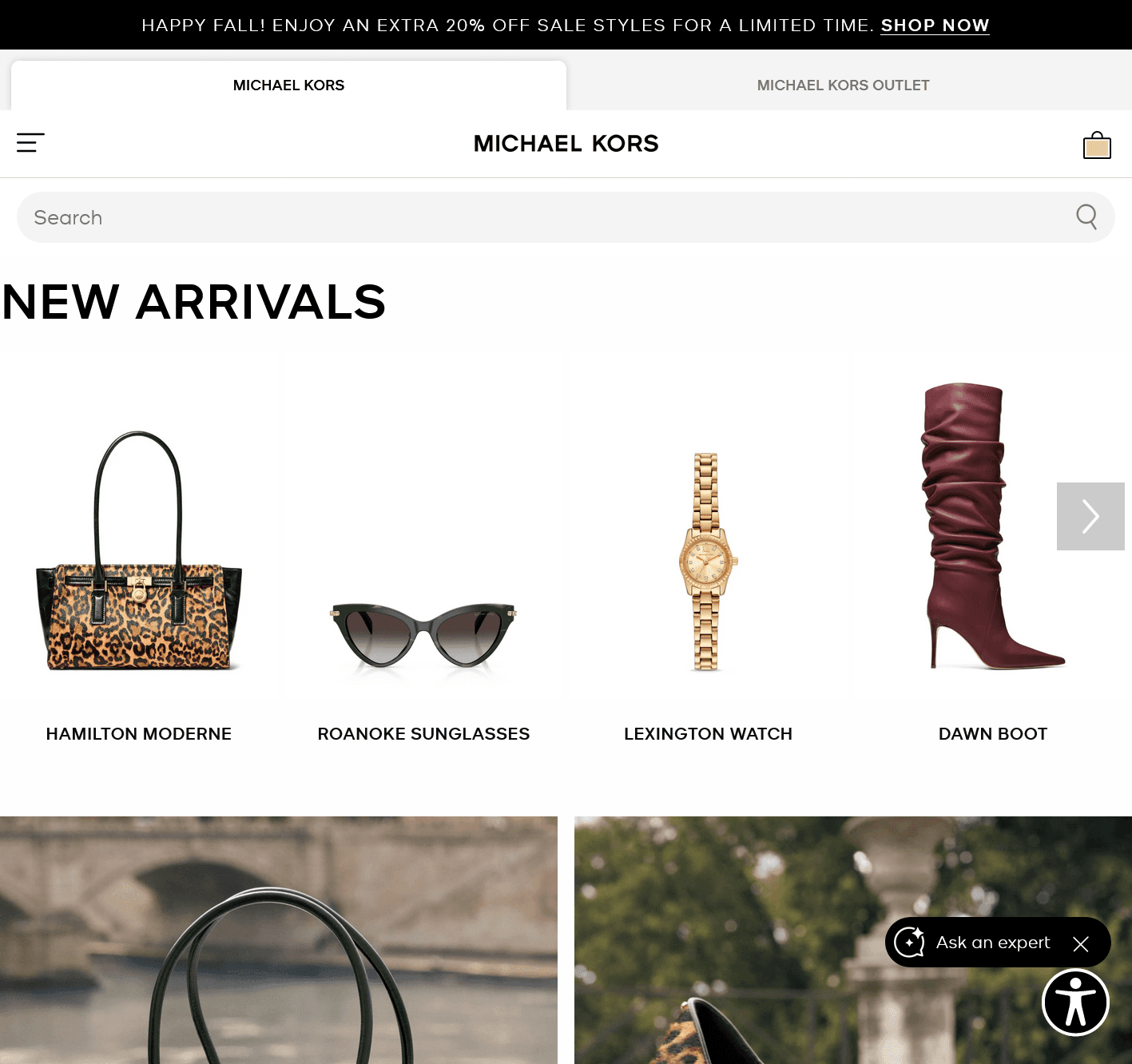 Screenshot of current live Versace or Michael Kors site (clearly labeled as public)