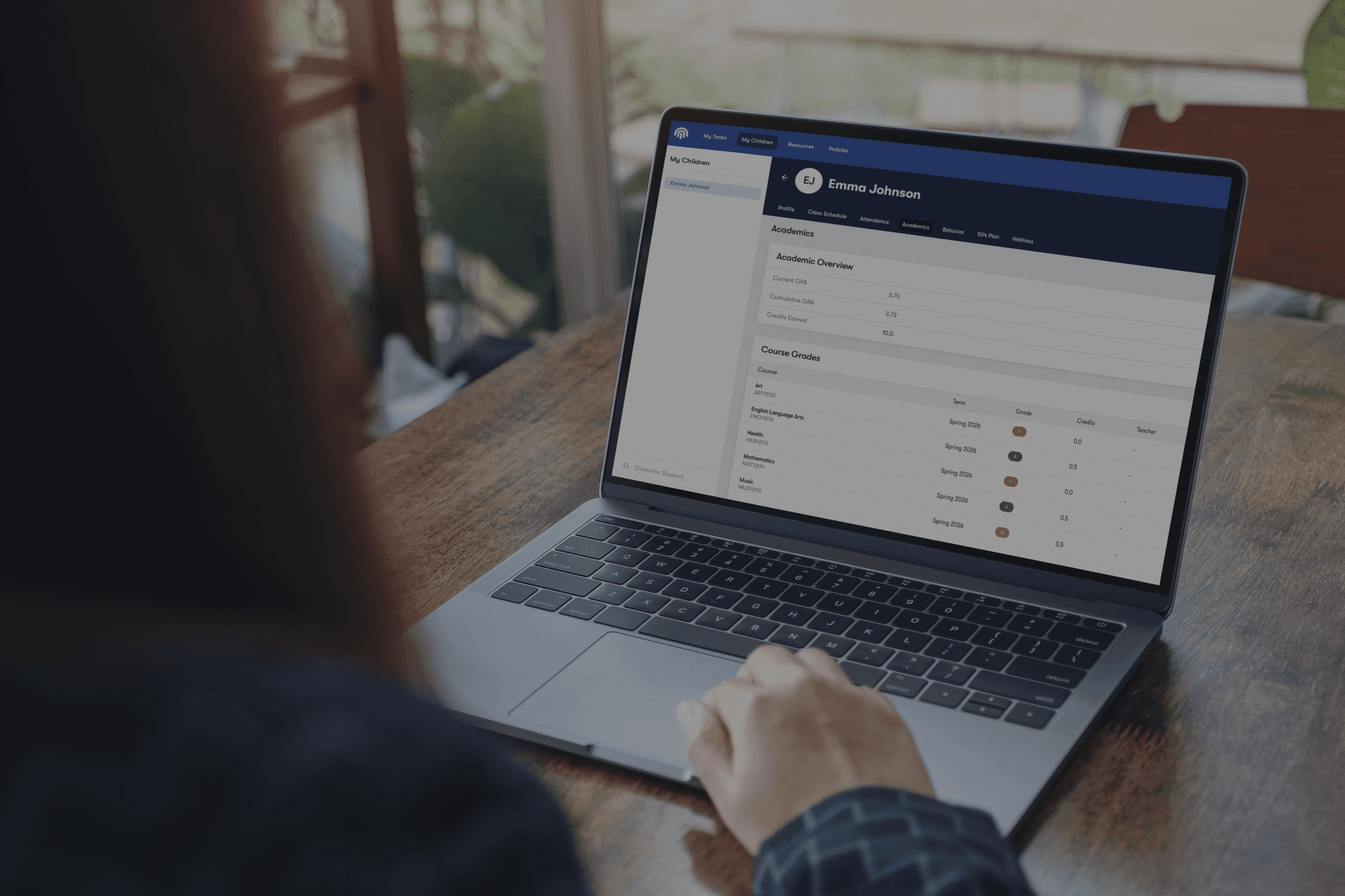 Image of a mockup of Impact Suite software dashboard. It shows the user the number of concerns and cases, it shows a concerns timeline, it lists the top students who need personal care, and it gives details into who has/has not compnleted safety trainings and policy acknowledgements.
