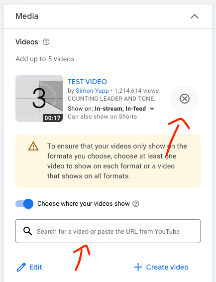 How to change out the video of a YouTube ad