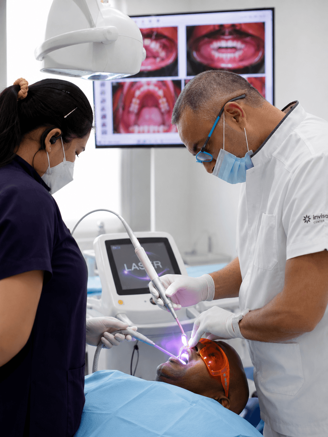 Laser dentistry procedure using advanced soft and hard tissue laser technology in clinic. 