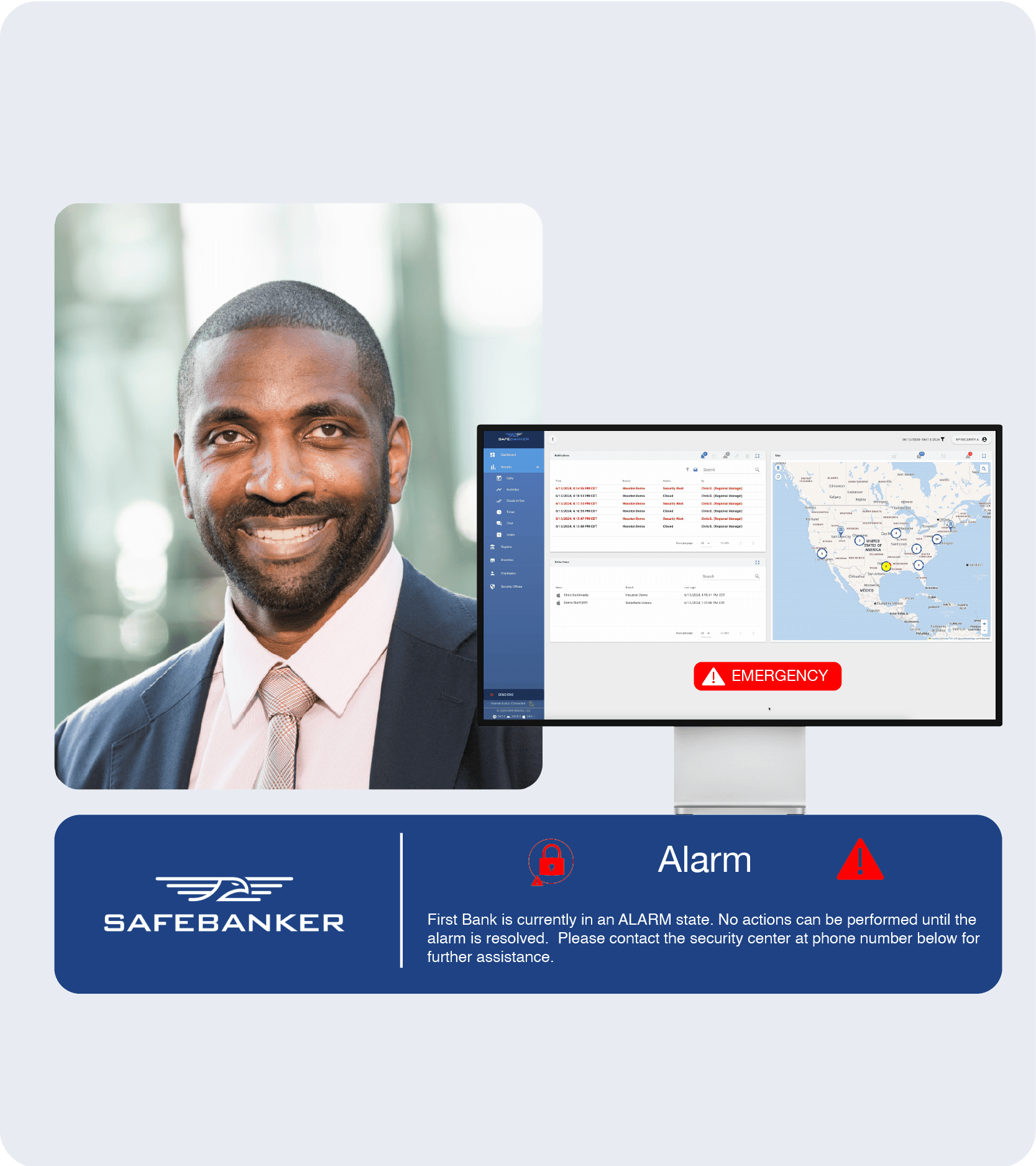 A SafeBanker Business Proffessional smiles.