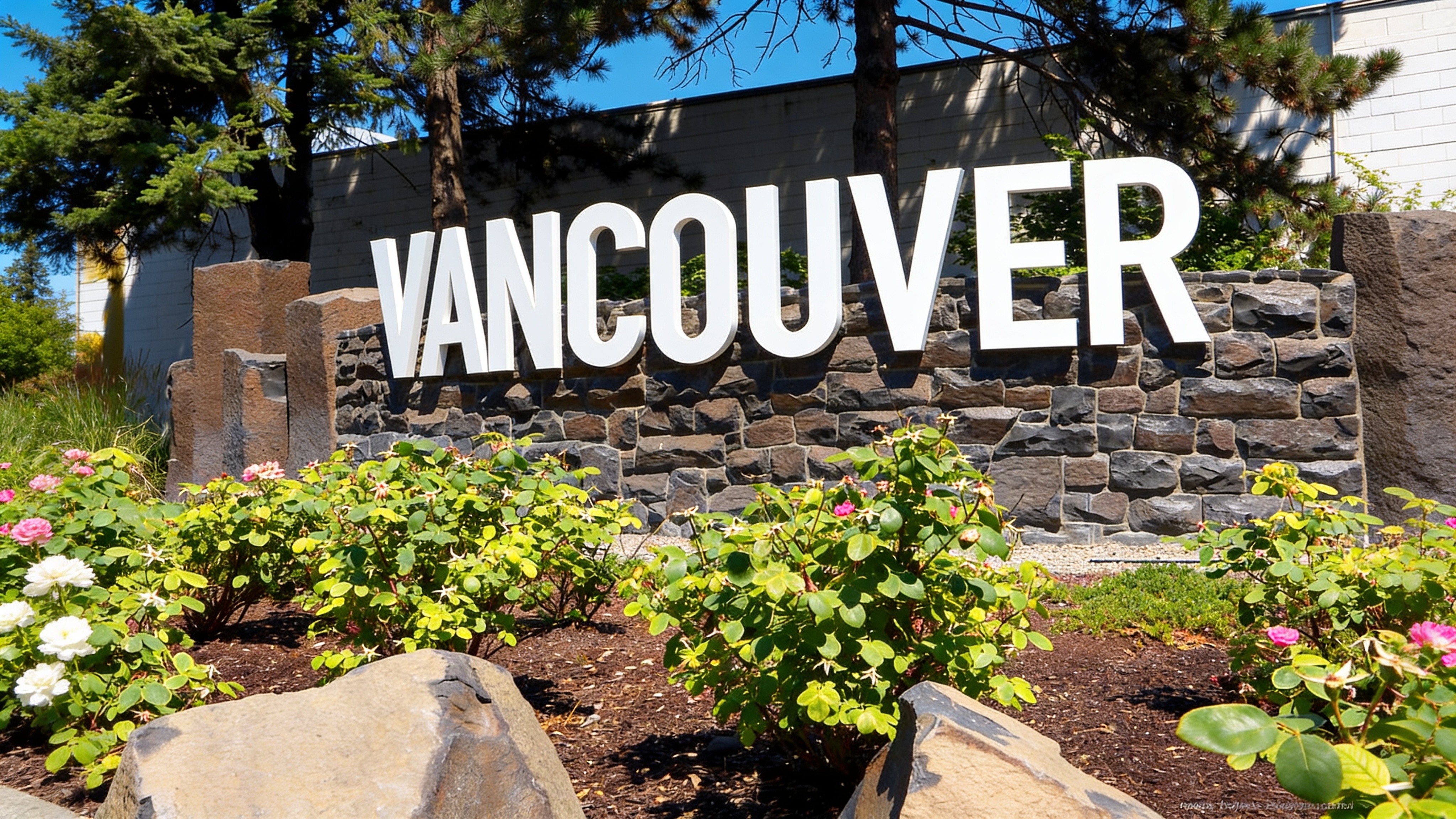 Vancouver, Washington stone city sign — PowerLift Doors of Oregon hydraulic door service area