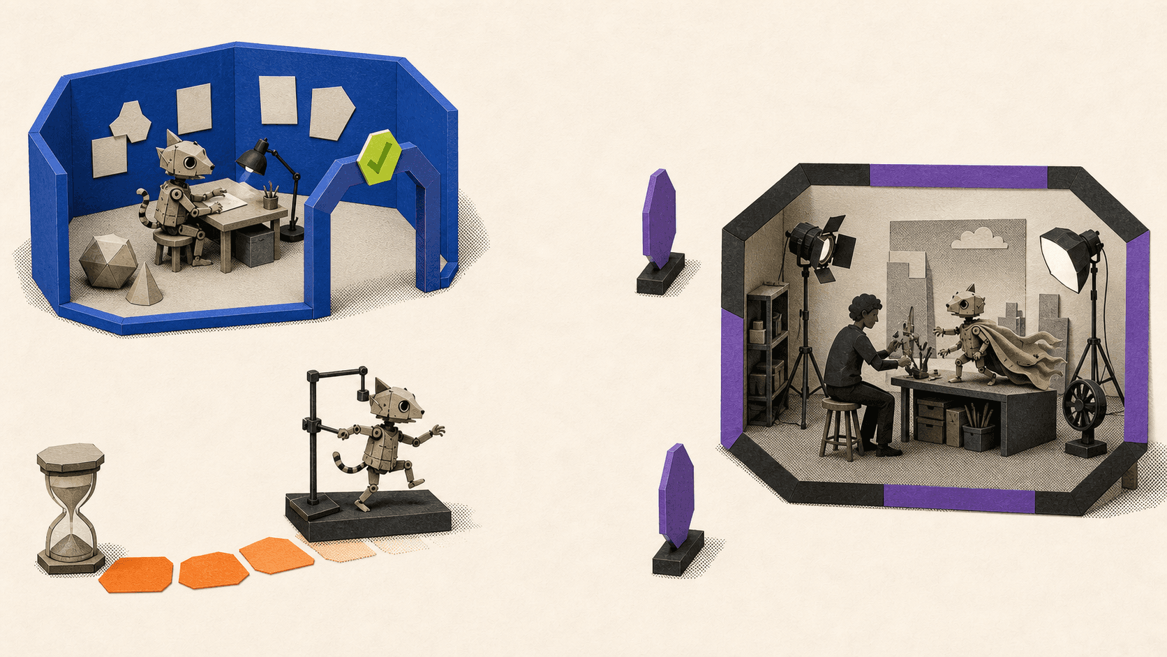 Maya animation workspace connected to separate rendering, plug-in, asset, training, storage, and cloud computing modules