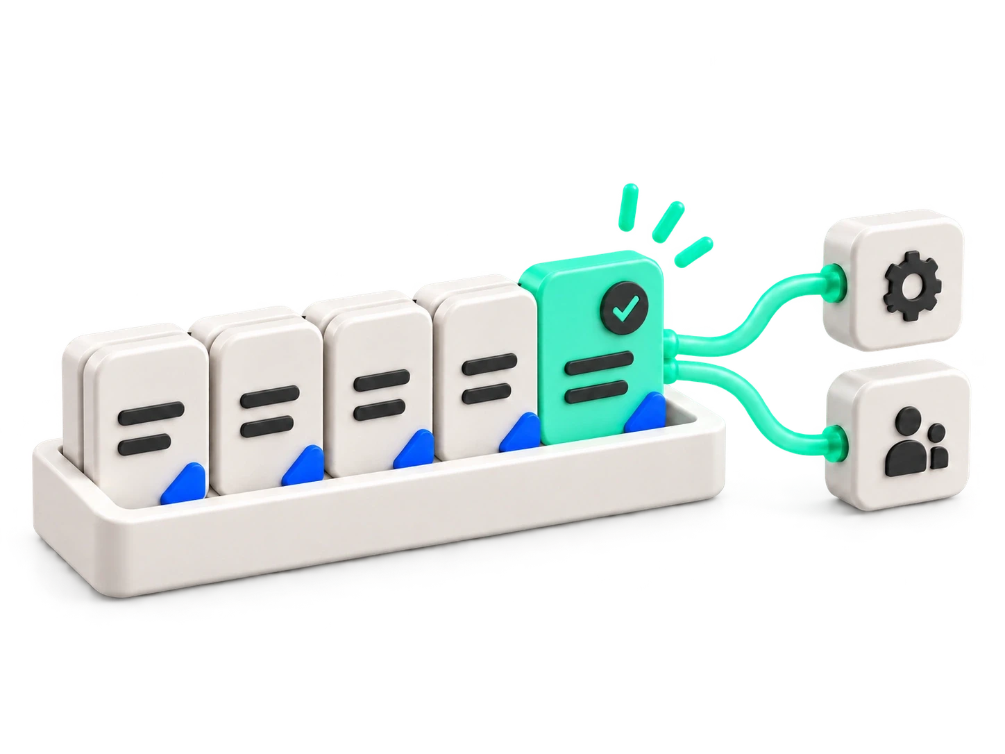 An ivory backlog tray presents one mint priority card connected to the working module.