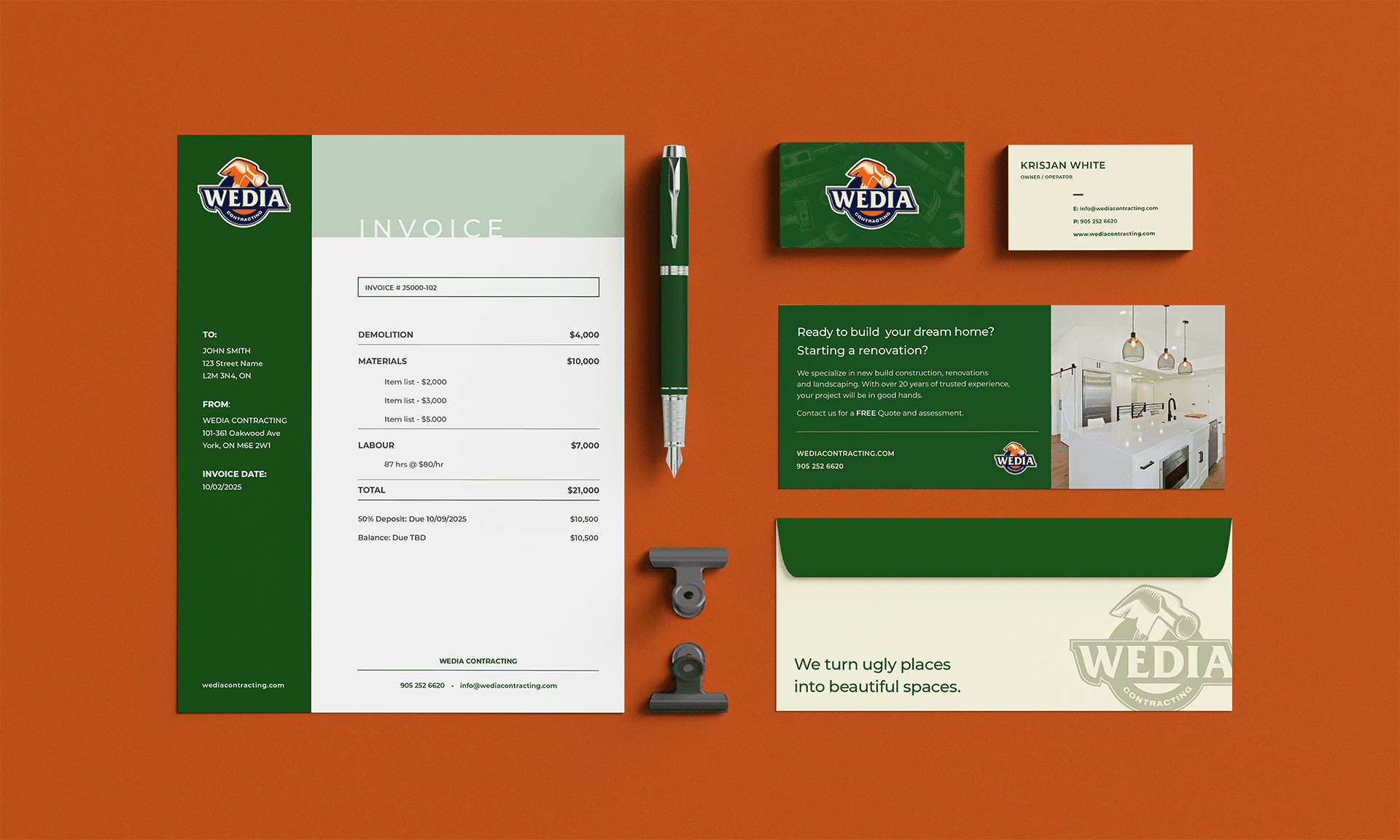 WEDIA Contracting stationary mockup