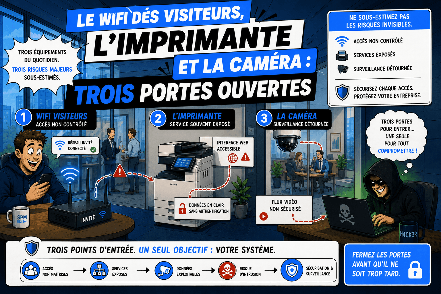 Le wifi des visiteurs, l'imprimante et la caméra : trois portes ouvertes