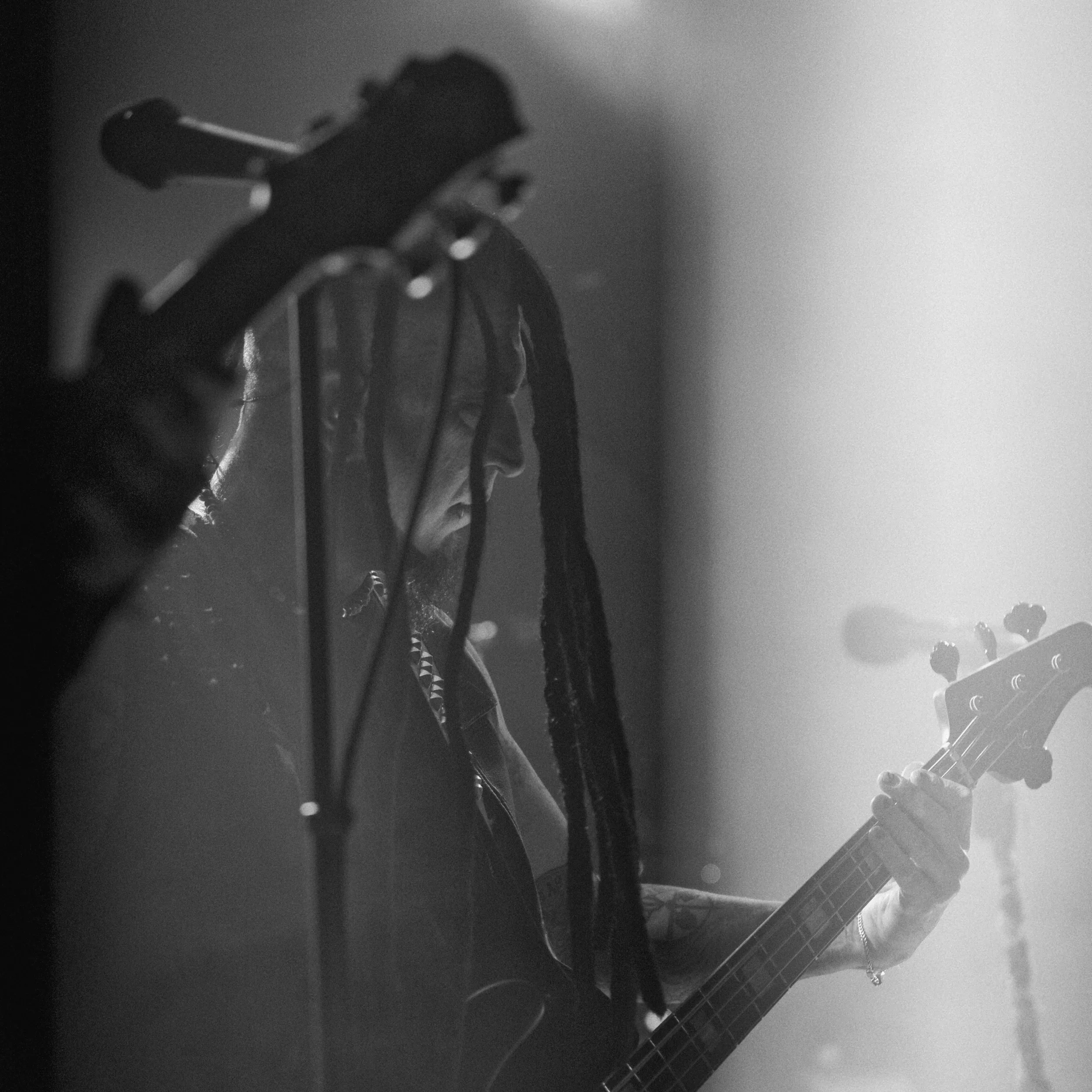 Photographies intenses dévoilant la pugnacité du concert glam metal de Wednesday 13, jouant de la différence des tons entre violet saturé et noir subtil