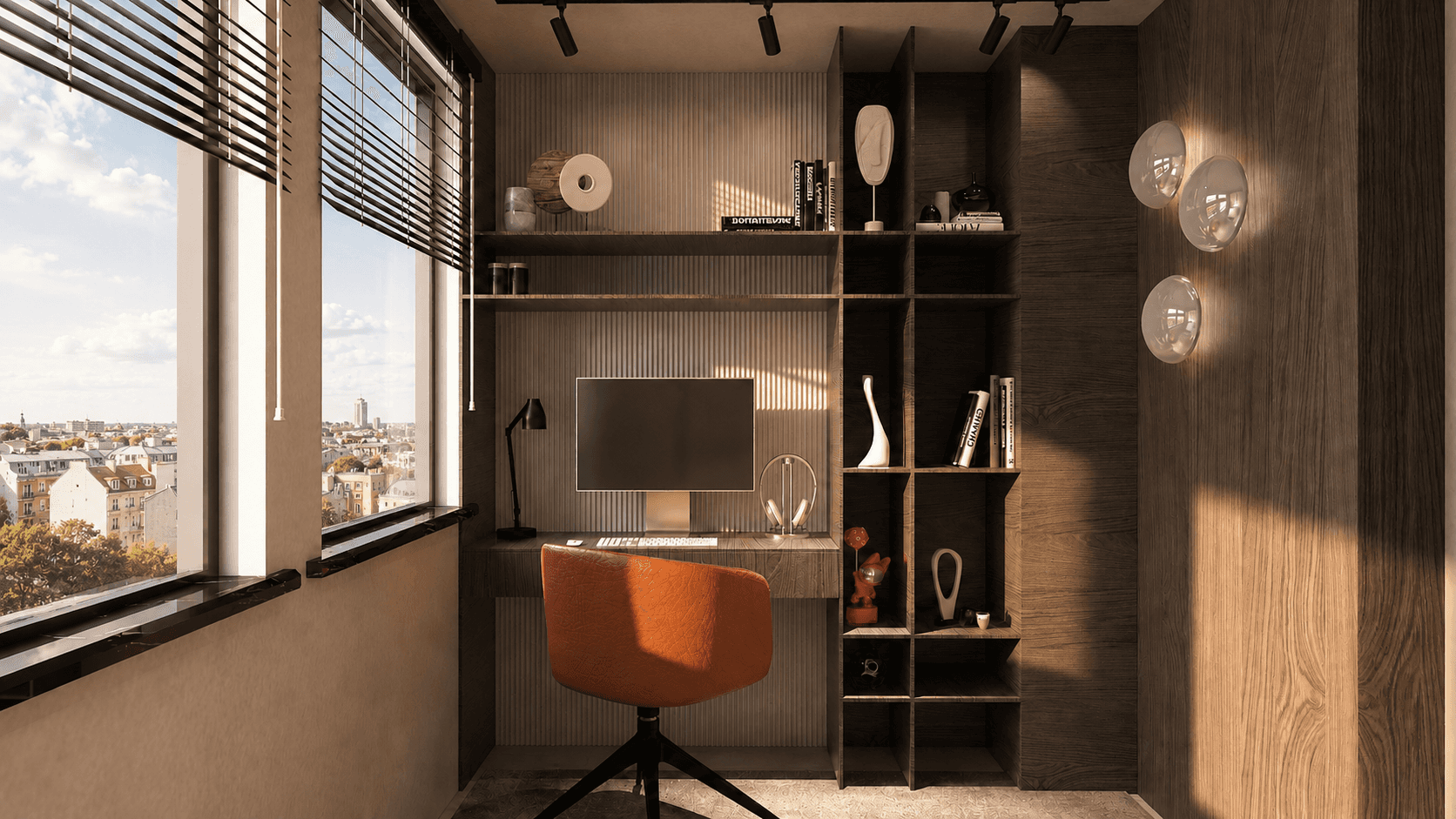 Home-Office-Interior im urbanen Stil mit modernem Design und zeitloser Eleganz von Rosewood Interiors.