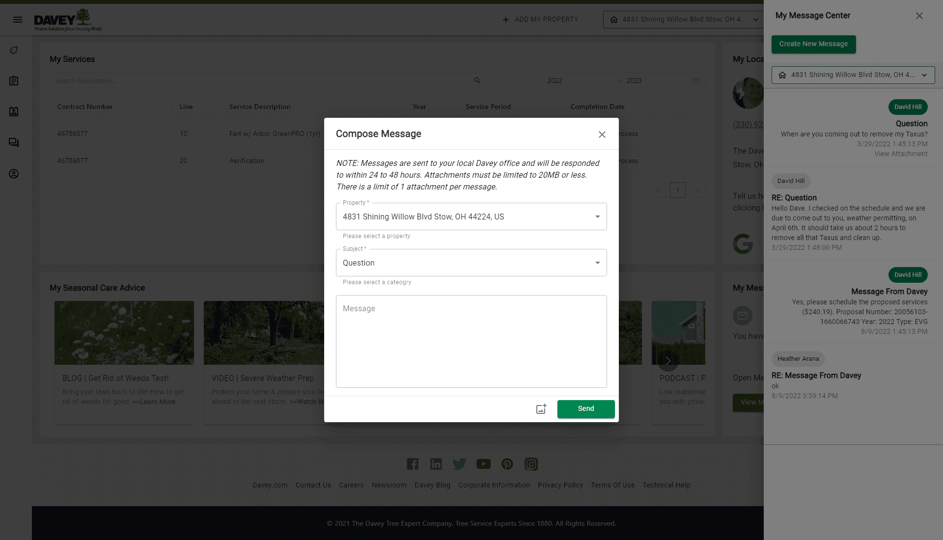 Davey Tree Customer Portal Screenshot