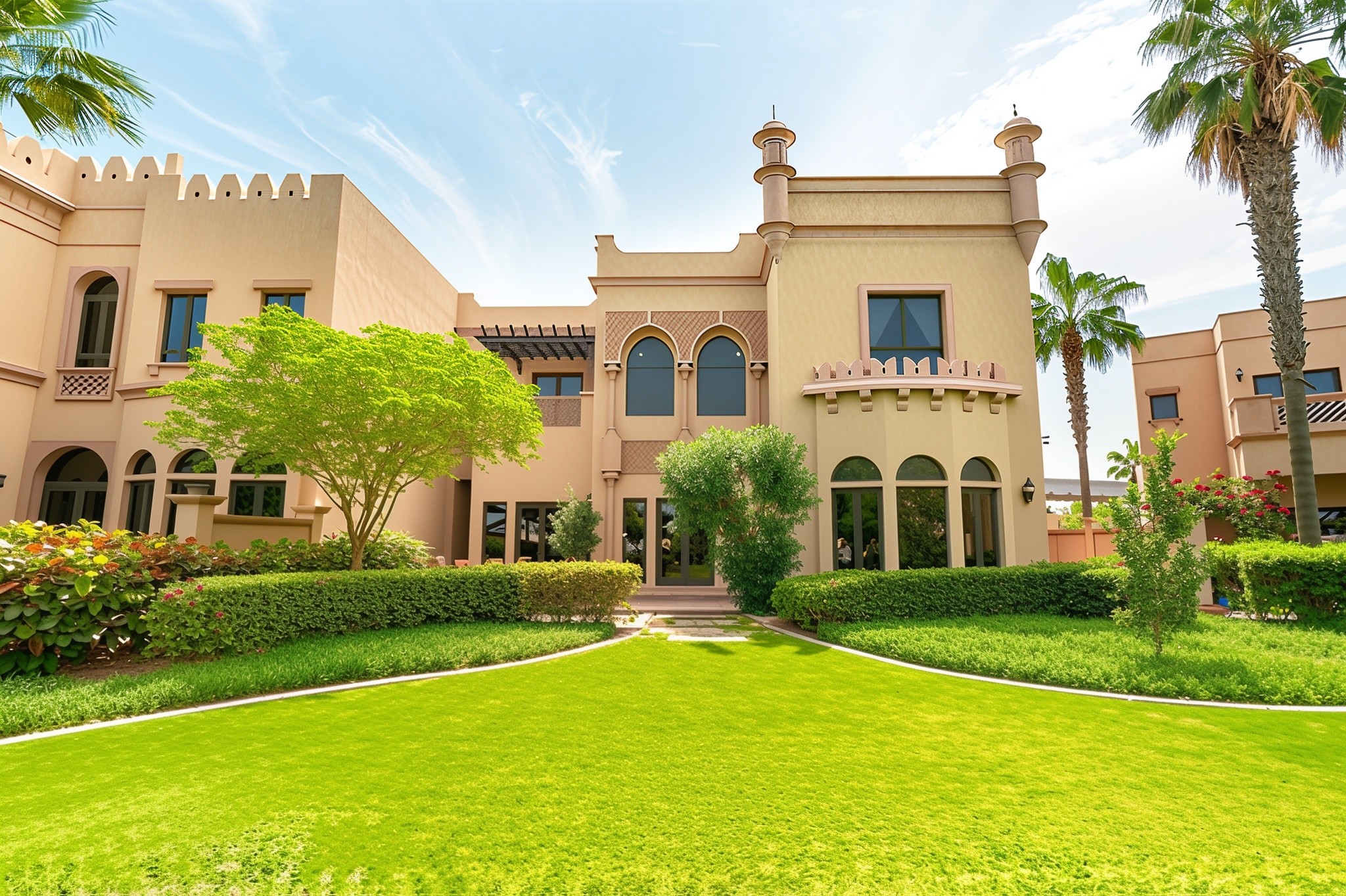 A lovely residence with palm trees and green grass in the Canal Cove Villas community.