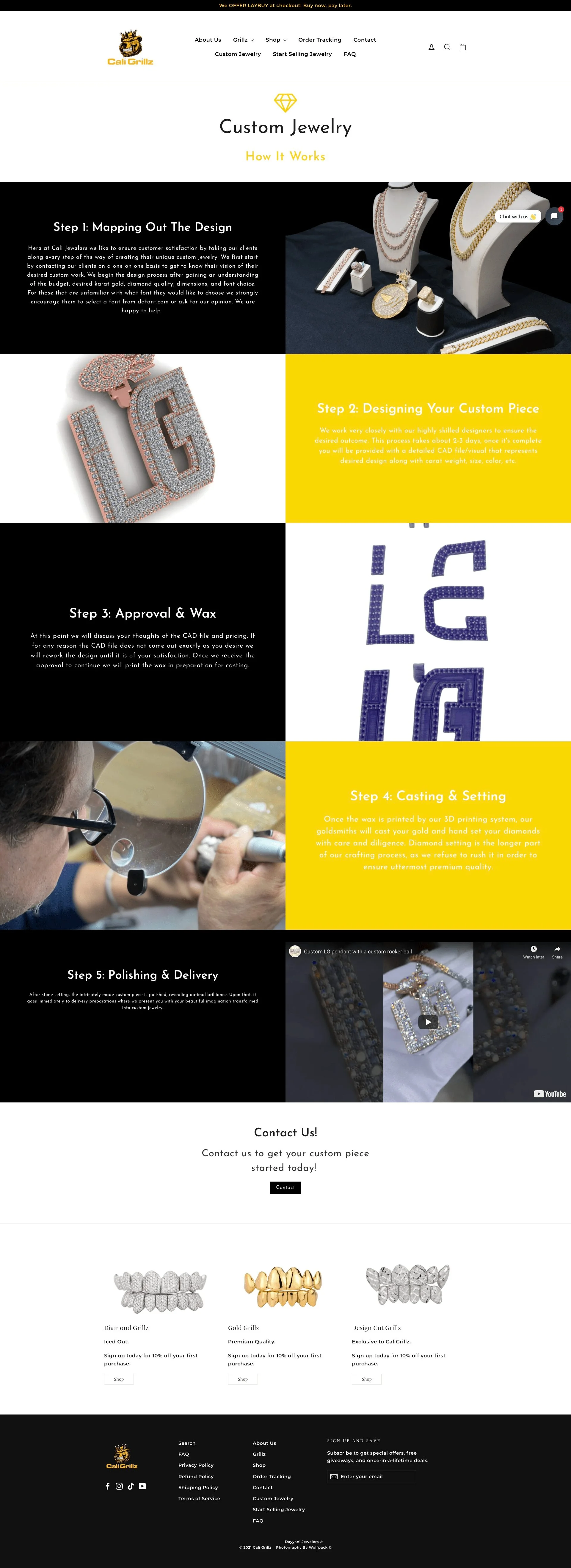 Custom-Jewelry page for caligrillz website developed & designed by Dreams Agency Mississauga, Ontario