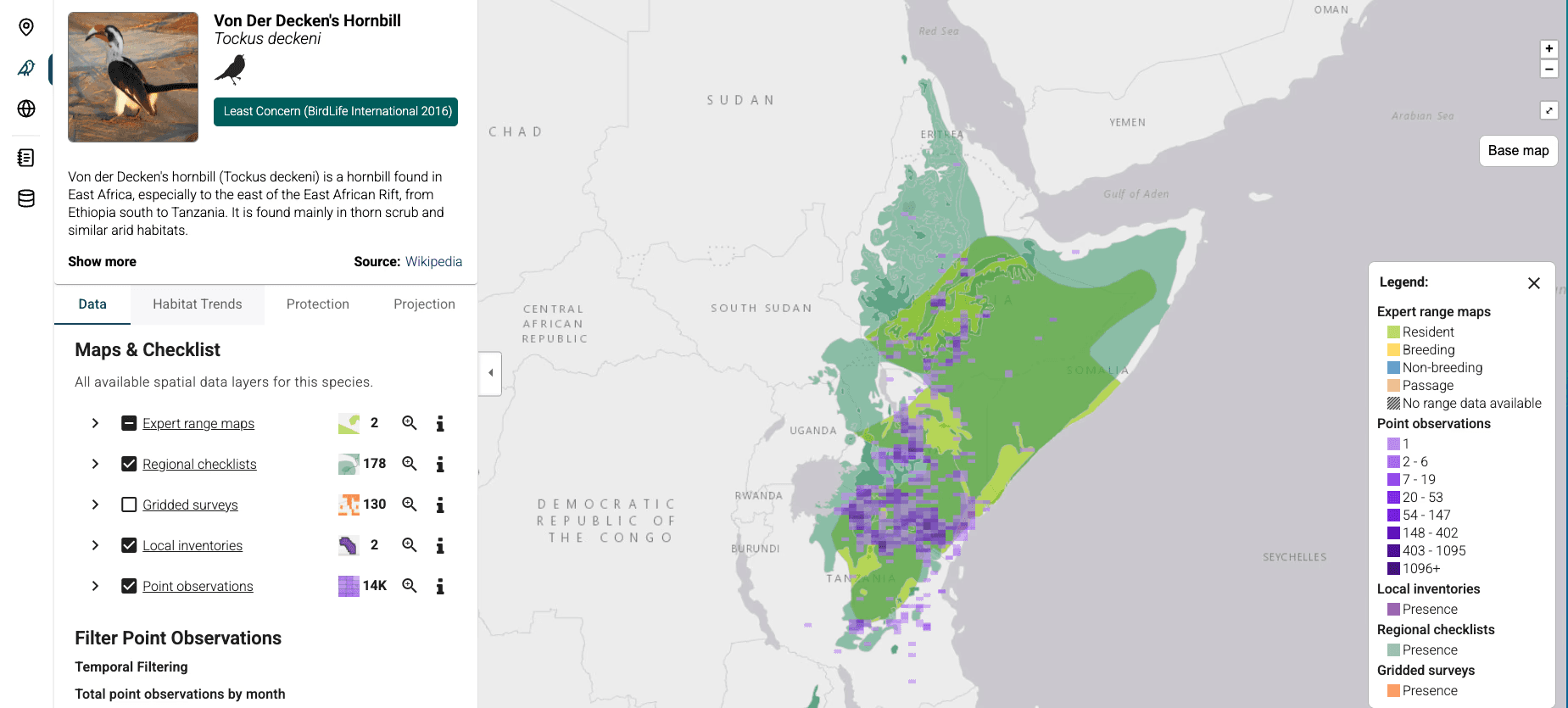 Map of Life platform Species page
