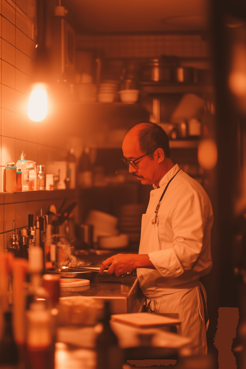 Chef in Warmly Lit Kitchen