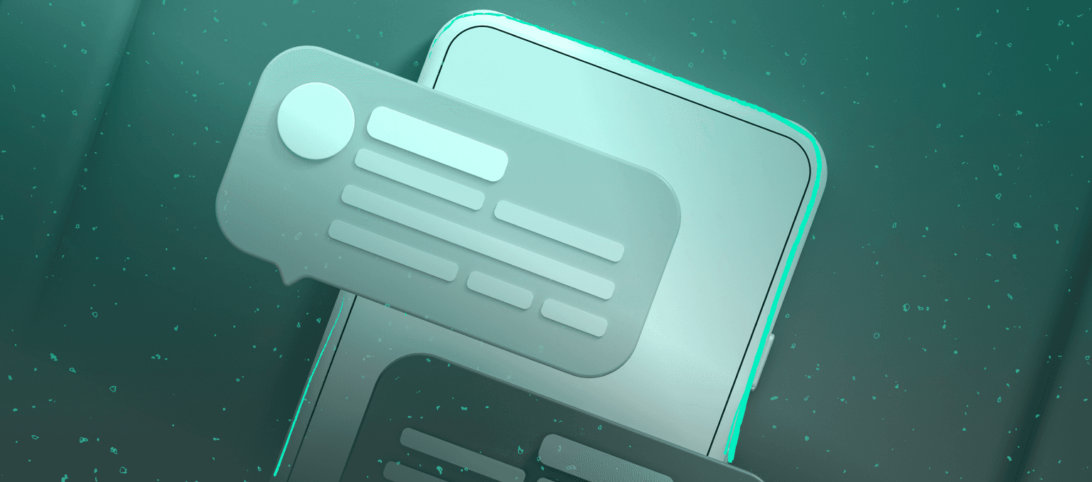 Abstract illustration of a smartphone with a chat notification bubble representing mobile messaging channels like SMS and push notifications.