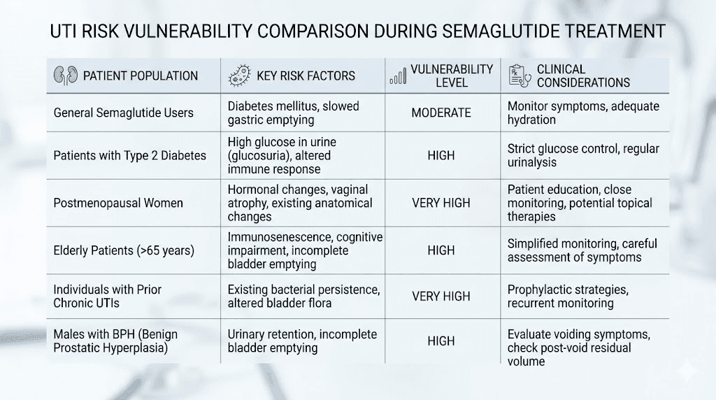 UTI risk factors for different semaglutide patient populations