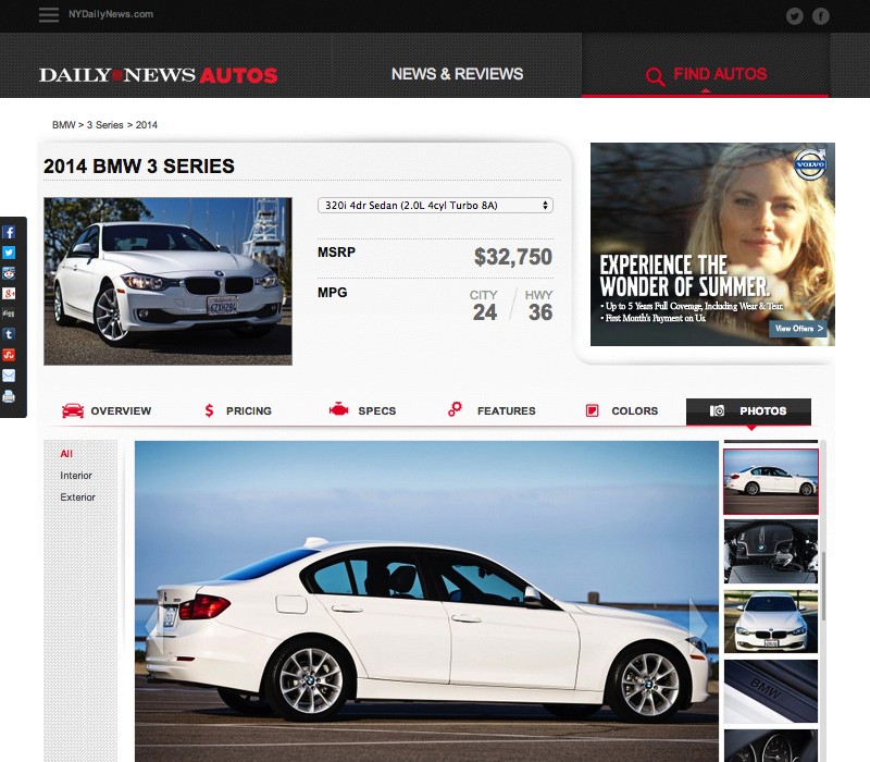 Daily News Autos Screenshot of BMW 3 Series Detail Page