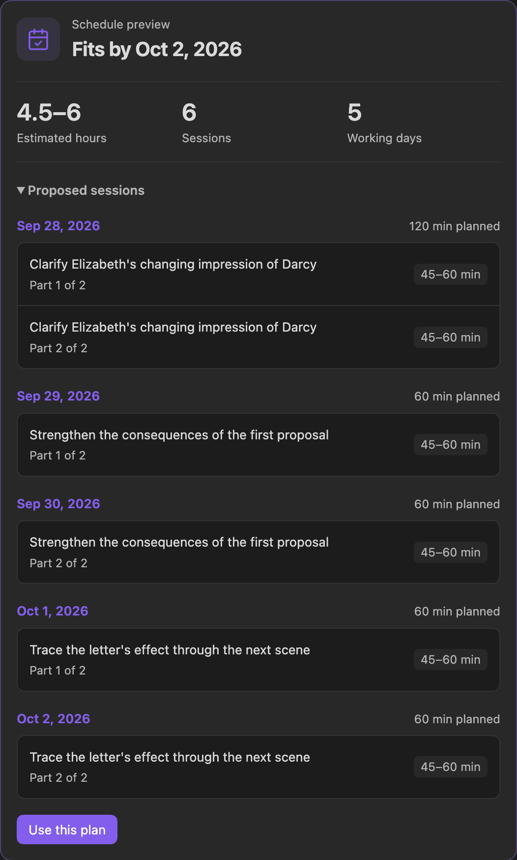 An automatically generated delivery schedule, ready to review before applying.