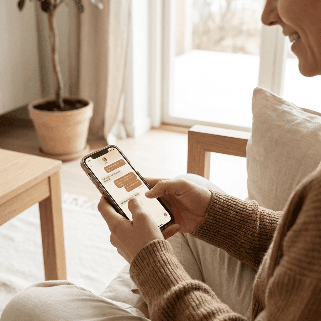 Hands typing on a mobile device, initiating an automation for healthcare.