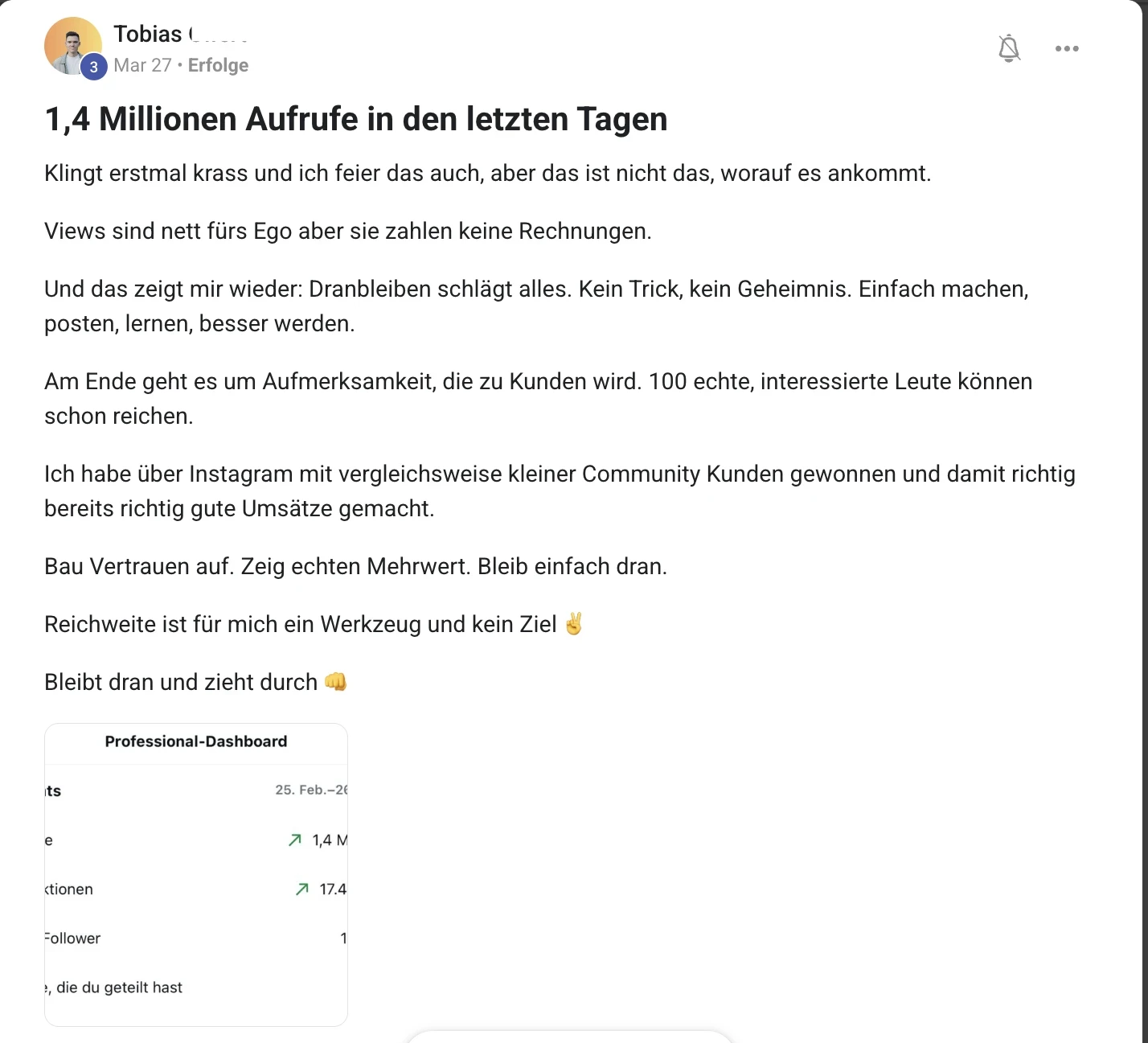 Mitglied der KI Creator Akademie: Tobias erzielt 1,4 Mio. Aufrufe und Kunden trotz kleiner Community