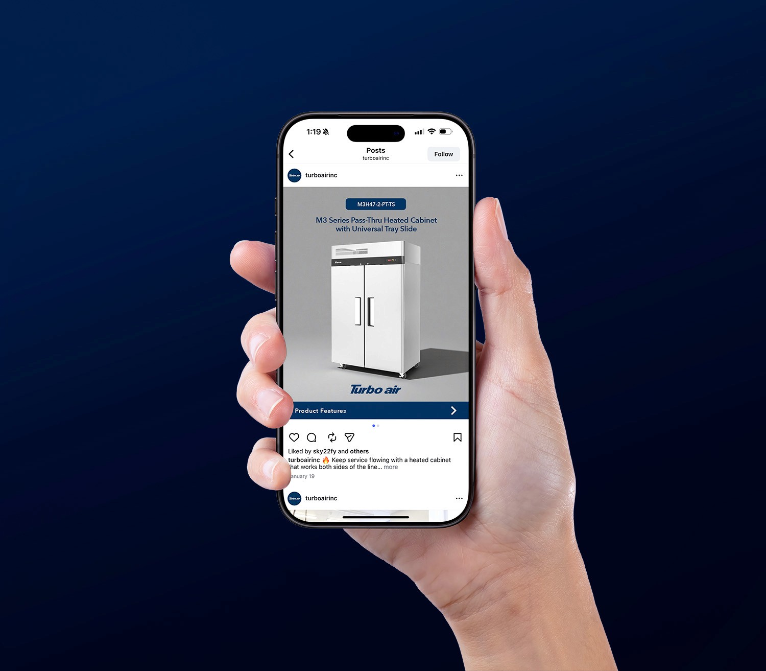 Turbo Air Instagram page on iPhone
