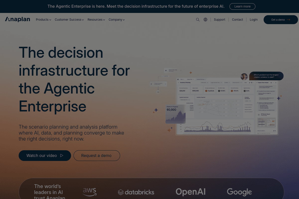 Anaplan homepage, connected planning platform for territory, quota, and capacity modeling