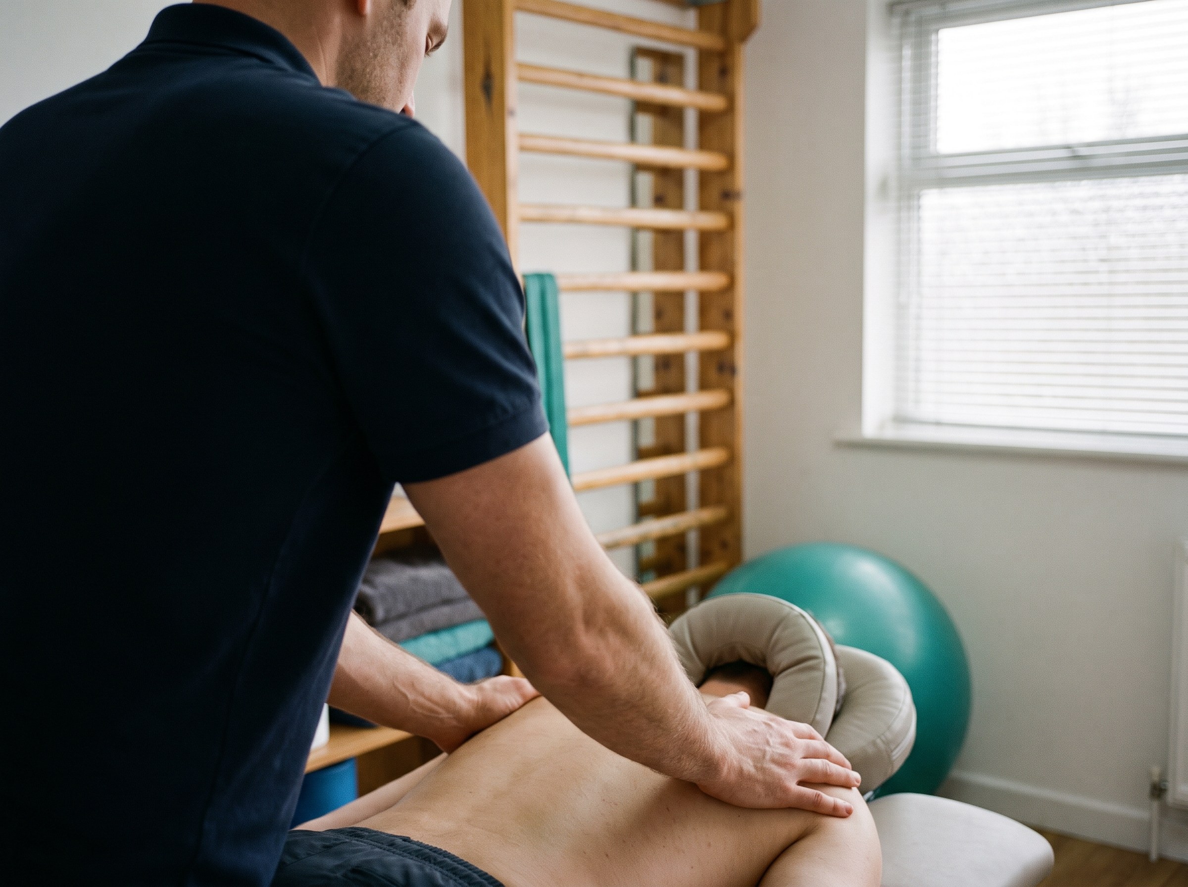 Physiotherapeutin bei der Behandlung auf der Liege