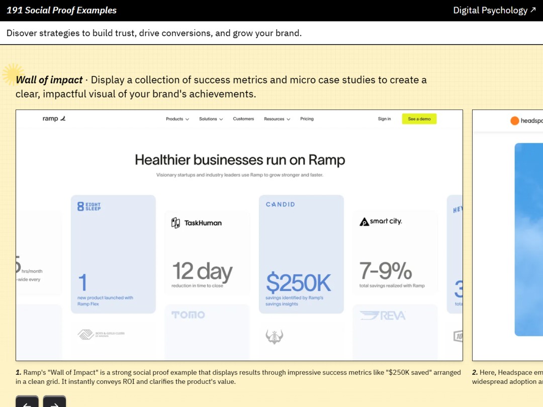 Success metrics showcase with phrases like "$250K saved" and "12 day reduction."
