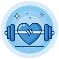 heart blue rainbow with dumbbell through the heart icon
