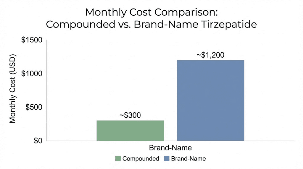 Strive compounded tirzepatide vs brand name Mounjaro cost comparison