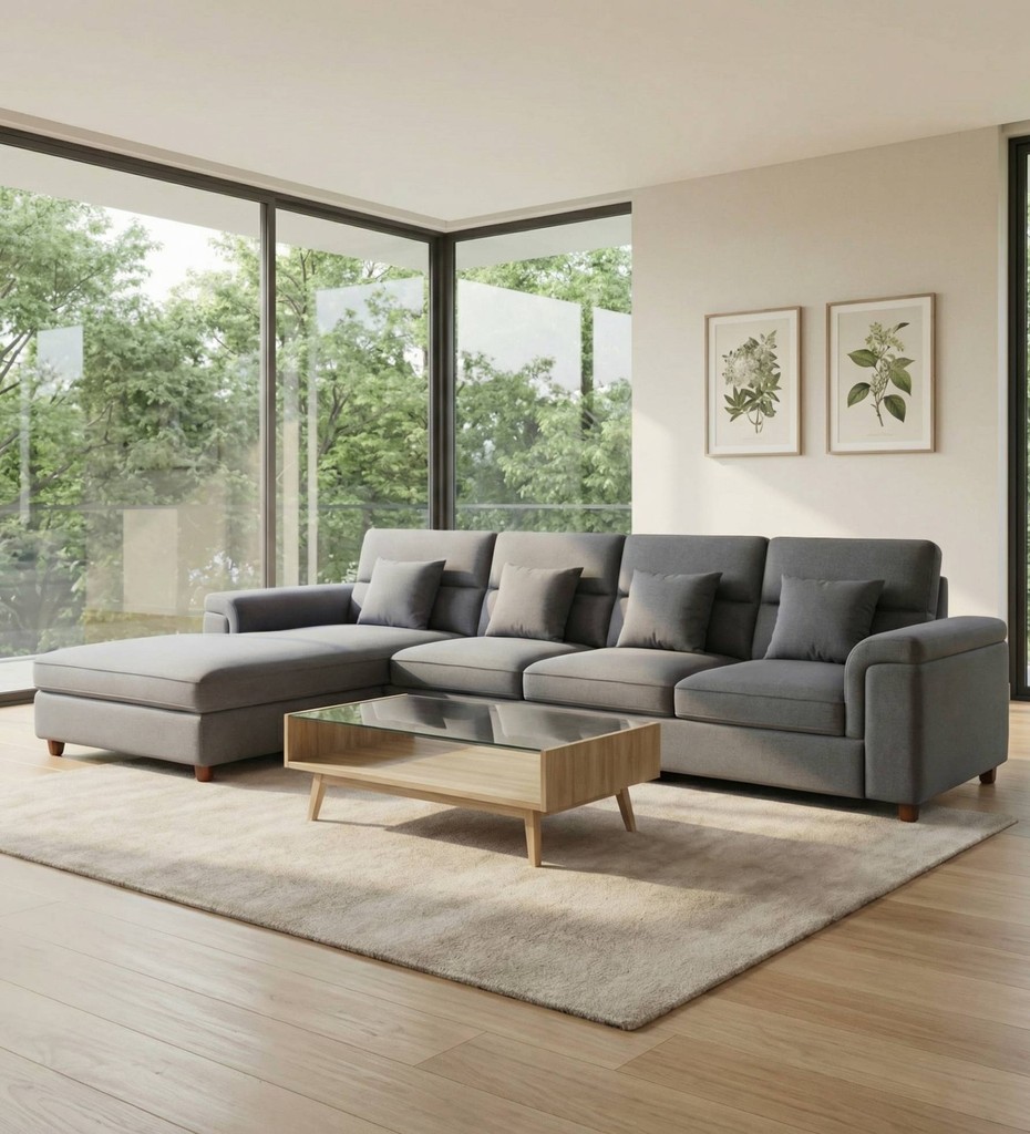 Contemporary cane sofa with olive green upholstery and solid wood frame for luxury living room