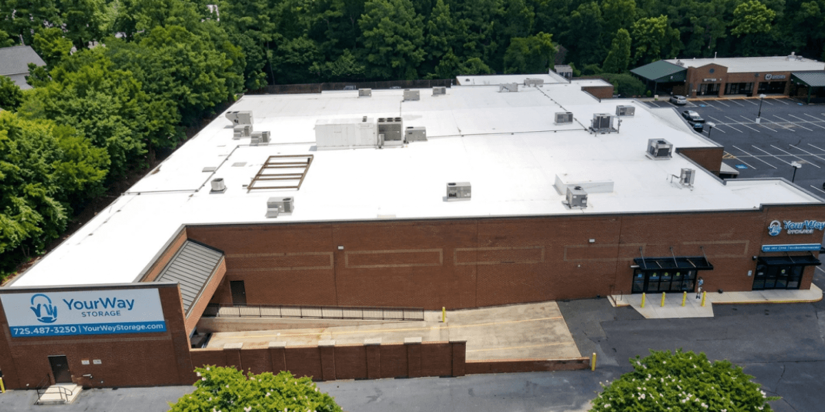 Exterior aerial view of YourWay Storage Augusta climate-controlled self-storage facility on Walton Way Extension.