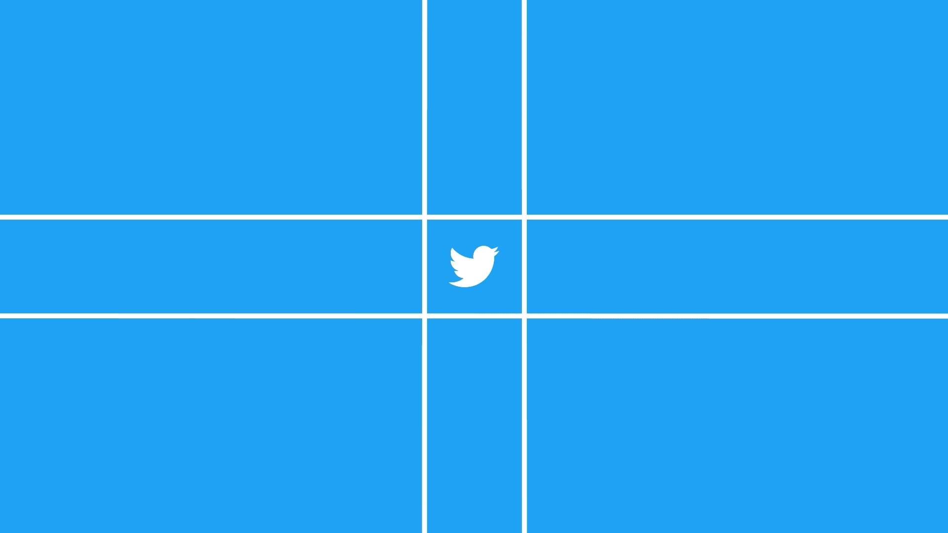 Animated closing frame featuring the Twitter bird logo centered on a clean blue grid