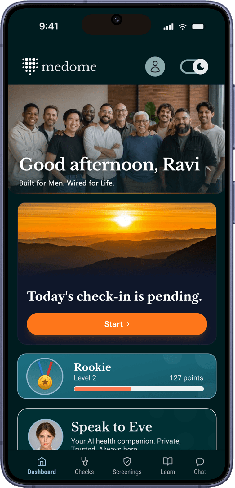 Medome Men app on phone