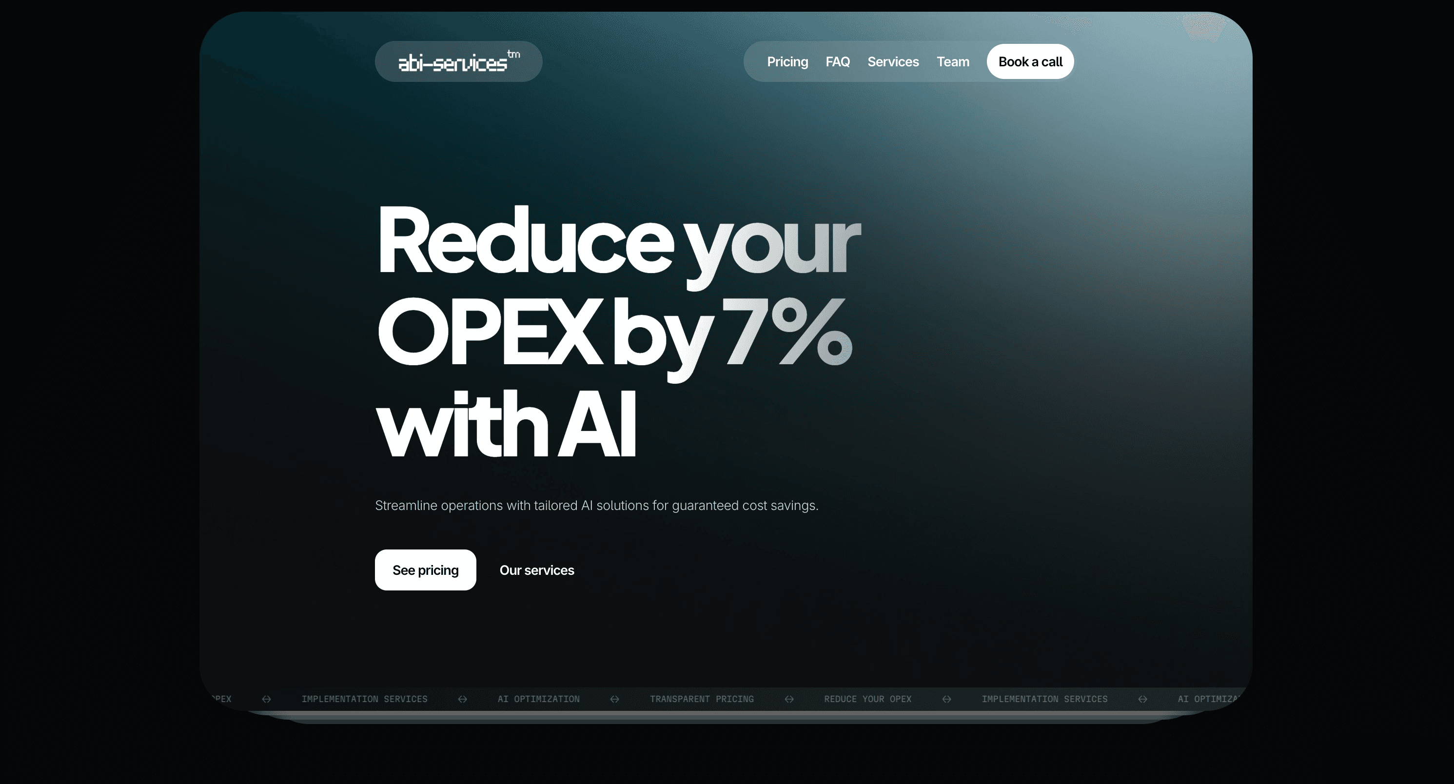 Sleek AI optimization services website showcasing advanced technology solutions.