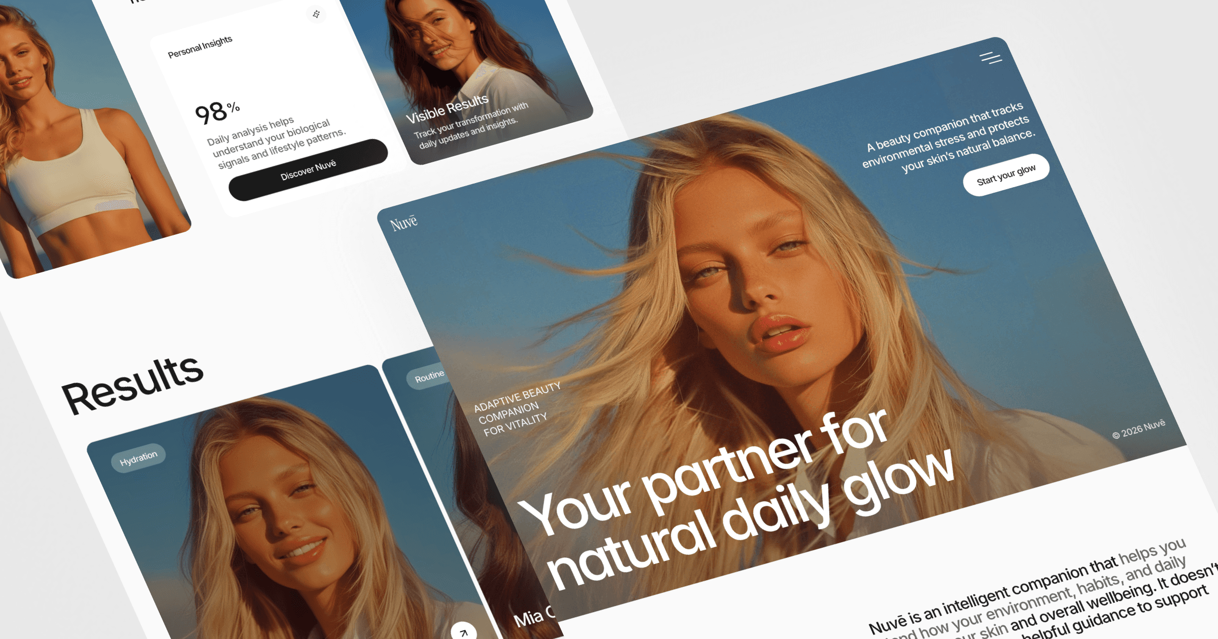 AI skincare companion interface showing personalized beauty insights and daily glow tracking